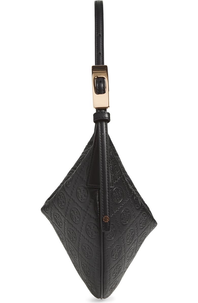 Tory Burch Small T Monogram Pebble Leather Balloon Bag, Alternate, color, Black