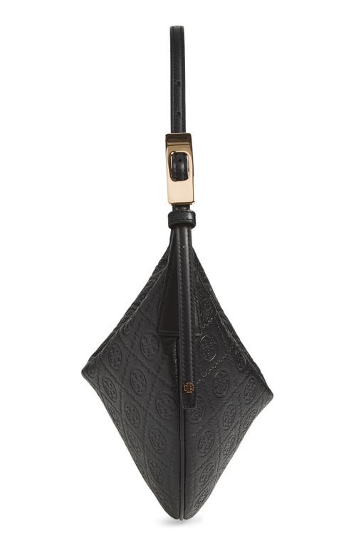 Tory Burch Small T Monogram Pebble Leather Balloon Bag In Black