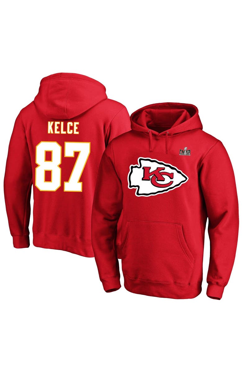 FANATICS Men's Fanatics Branded Travis Kelce Red Kansas City Chiefs Super Bowl LVIII Big & Tall Name & Number Pullover Hoodie, Main, color,