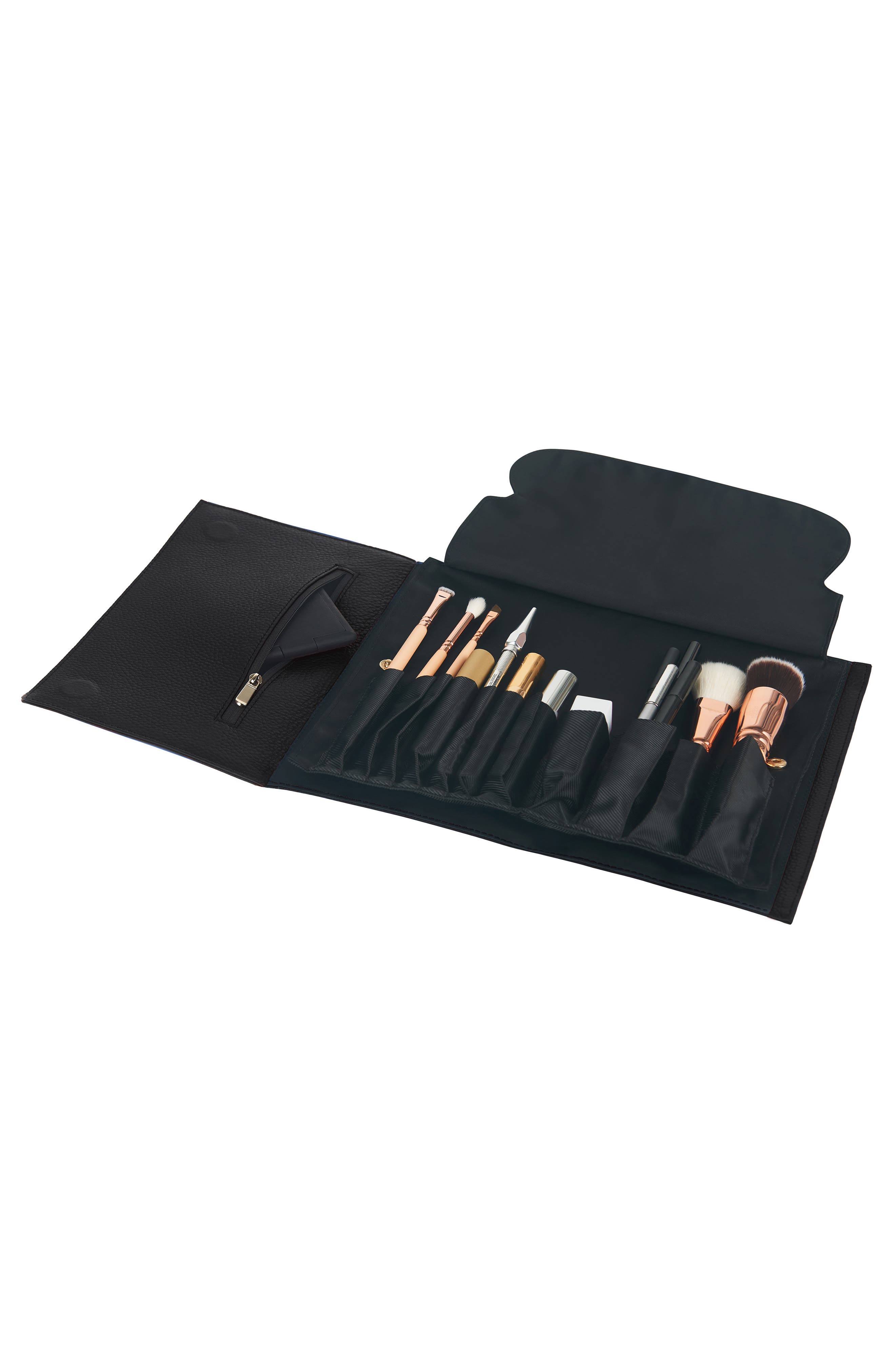 Makeup Brush Organizer Clutch, Alternate, color, BLACK LEATHER