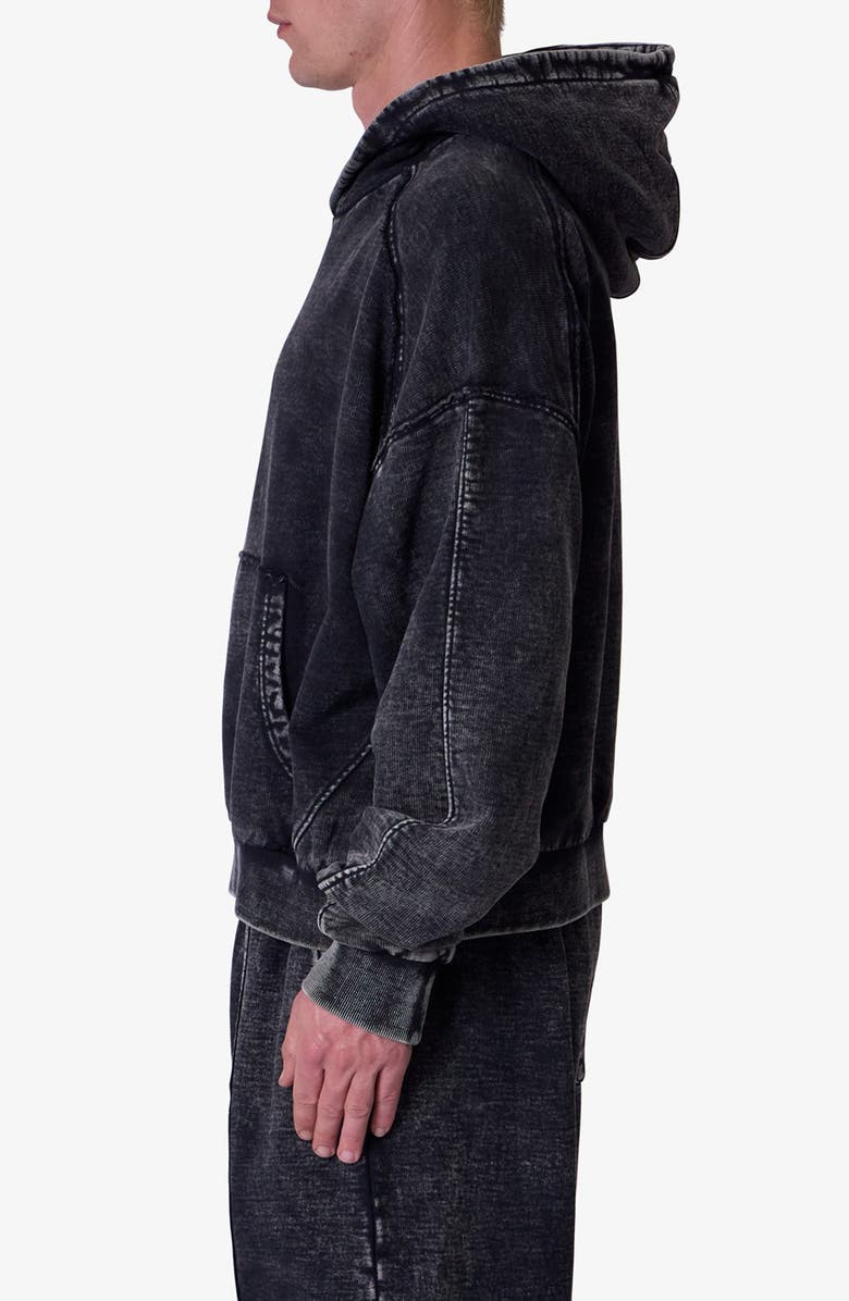 mnml Frayed Seam Acid Wash Cotton Fleece Hoodie, Alternate, color, Black