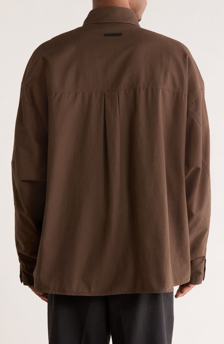 Fear of God Essentials Cotton Canvas Overshirt, Alternate, color, Brown