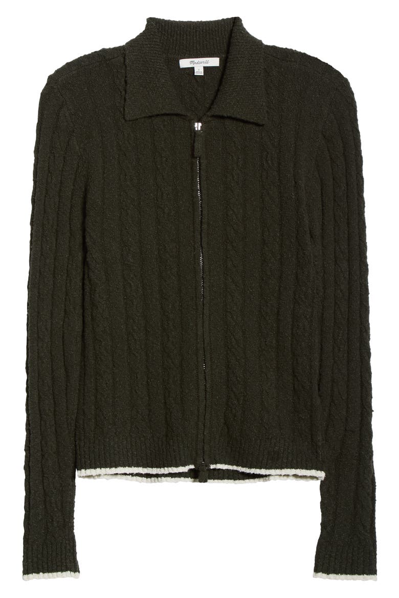 Cable Knit Zip Cardigan, Alternate, color, MIDNIGHT OLIVE TIPPI