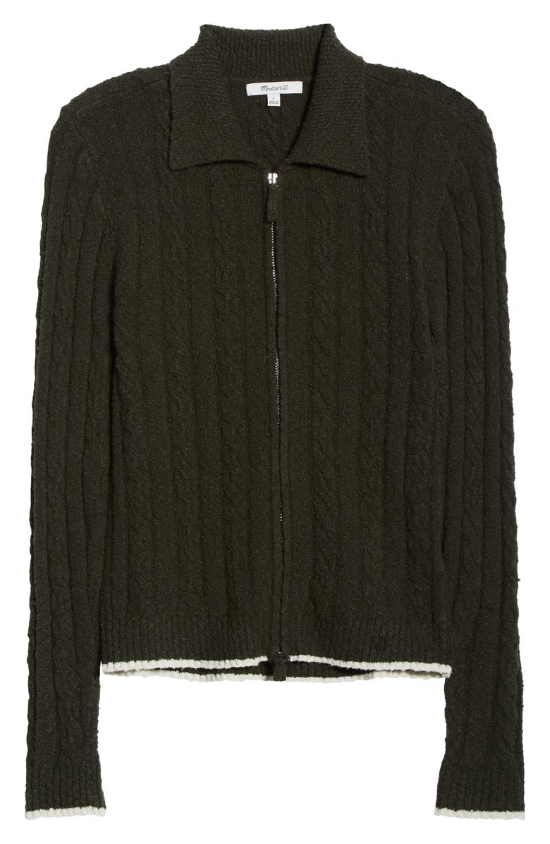Madewell Cable Knit Zip Cardigan, Main, color, Midnight Olive Tippi