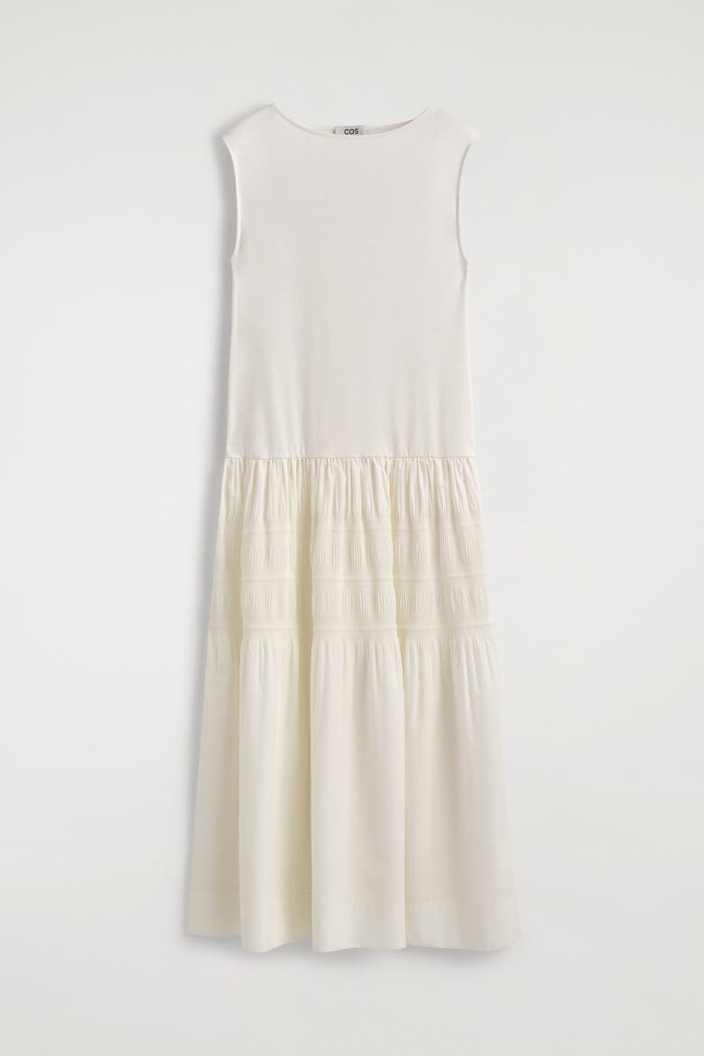 Tiered Gathered Midi Dress, Alternate, color, WHITE