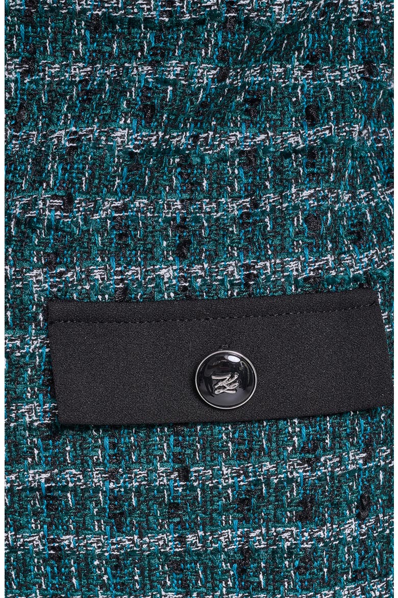 Tie Neck Tweed A-Line Minidress, Alternate, color, GLASS TEAL MULTI/ BLACK
