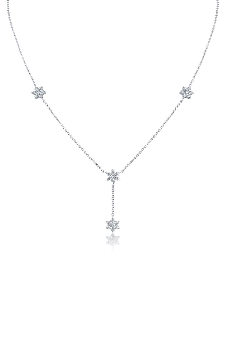 Cubic Zirconia Floral Station Y-Necklace, Main, color, SILVER