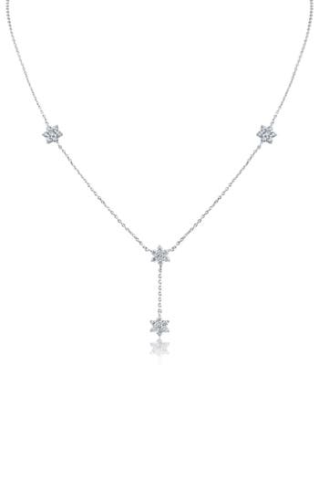 Cz By Kenneth Jay Lane Cubic Zirconia Floral Station Y-necklace In Metallic