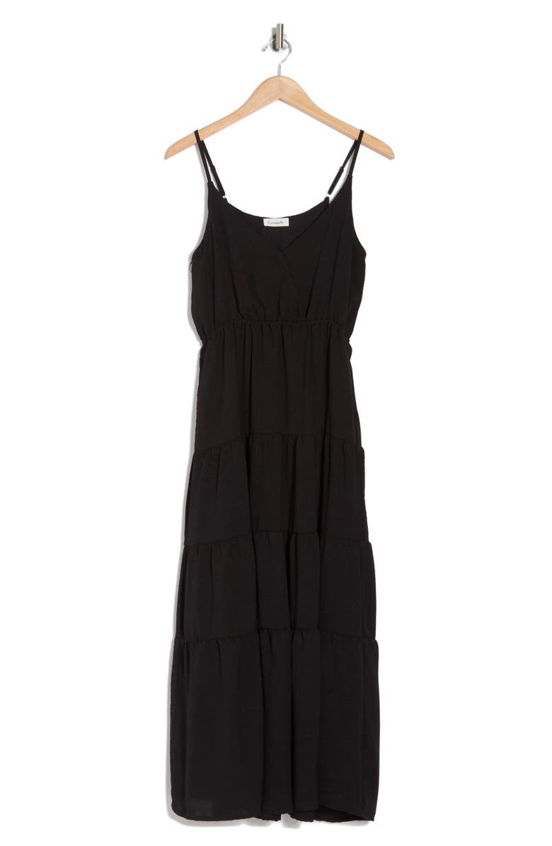 Loveappella Surplice V-Neck Tiered Maxi Dress, Alternate, color, Black