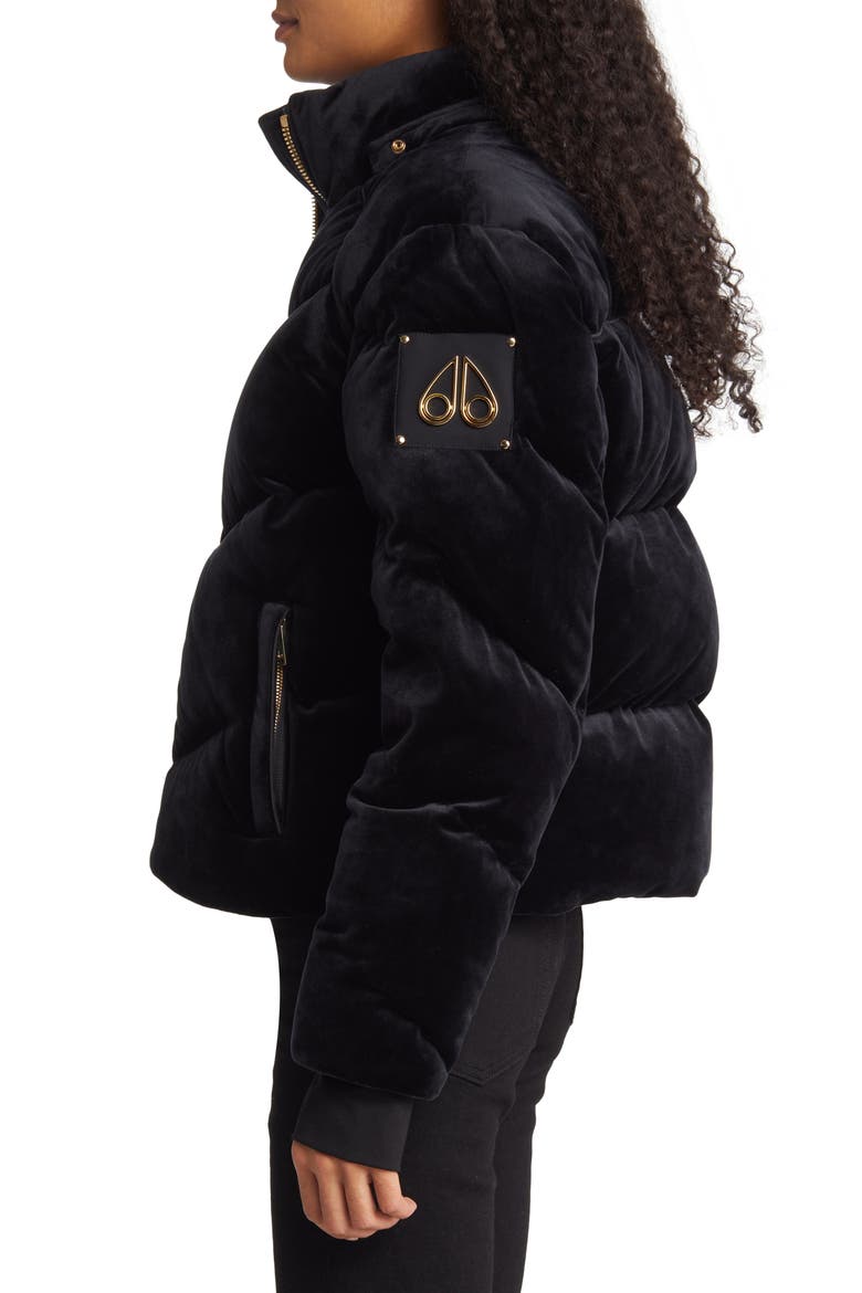 Seville Down Velvet Puffer Jacket, Alternate, color, BLACK