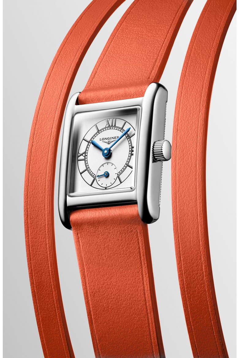 Mini DolceVita Three-Row Orange Leather Strap Watch, 21.5mm x 29mm, Alternate, color, SILVER/ ORANGE