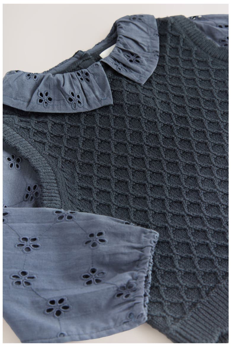 Kids' Mixed Media Cotton Layered Look Sweater Vest, Alternate, color, BLUE