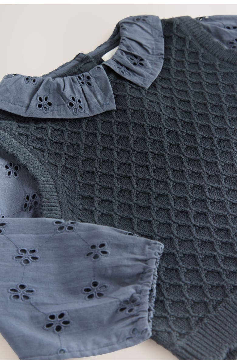 NEXT Kids' Mixed Media Cotton Layered Look Sweater Vest, Alternate, color, Blue