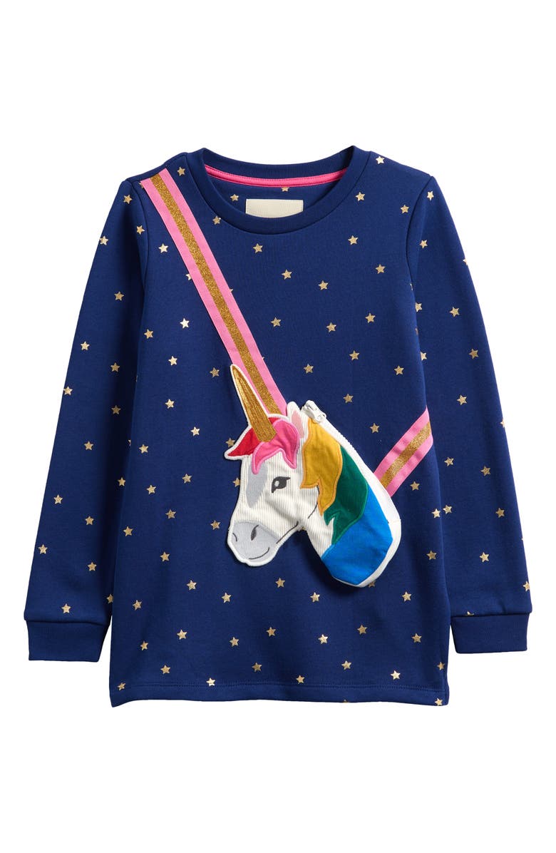 Mini Boden Kids' Unicorn Pocket Appliqué Long Sleeve T-Shirt, Main, color, 