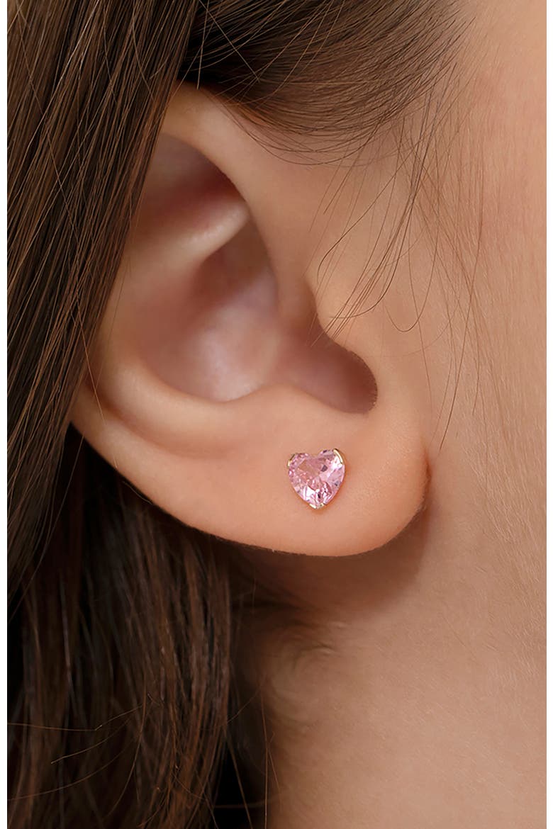 14k Birthstone Cubic Zirconia Heart Earrings, Alternate, color, October