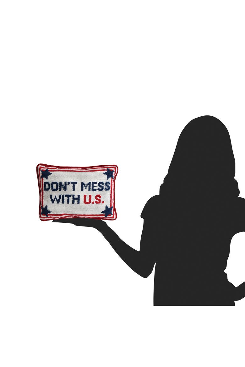 Patriotic "Don't Mess With U.S." Needlepoint Mini Accent Pillow, 6.5" x 9", Alternate, color, Blue