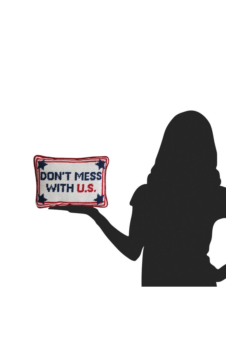 C&F Home Patriotic "Don't Mess With U.S." Needlepoint Mini Accent Pillow, 6.5" x 9", Alternate, color, Blue