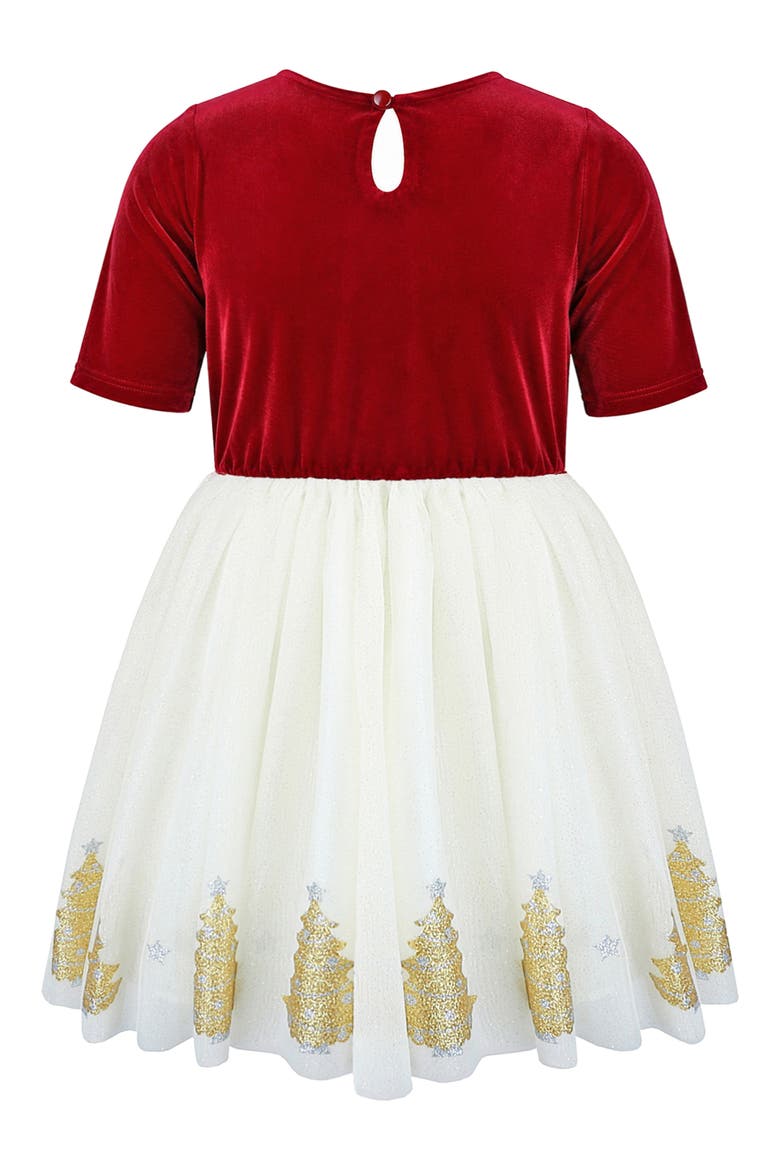 Kids' Stretch Velvet & Tulle Dress, Alternate, color, RED/ IVORY