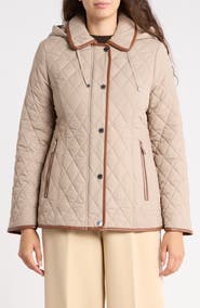 Michael Kors Quilted Hooded Jacket with Faux Leather Trim