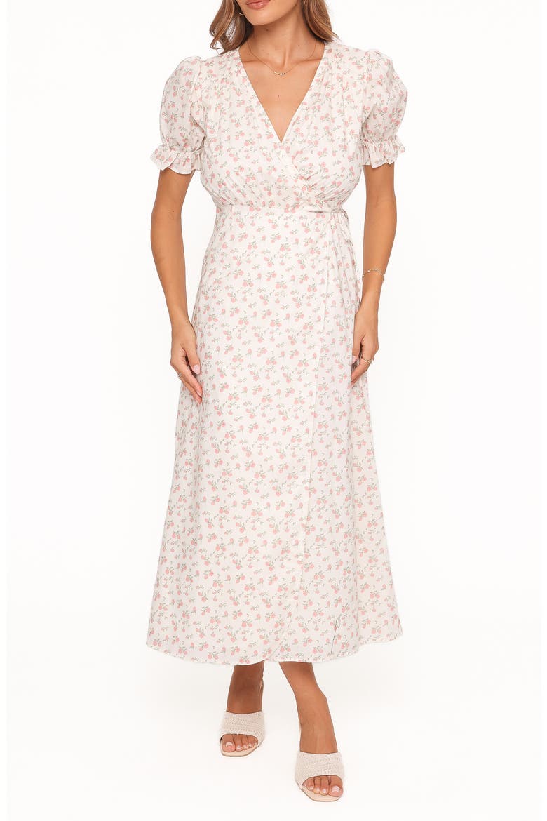 Mabella Cotton Midi Dress, Main, color, PEACH DITSY FLORAL