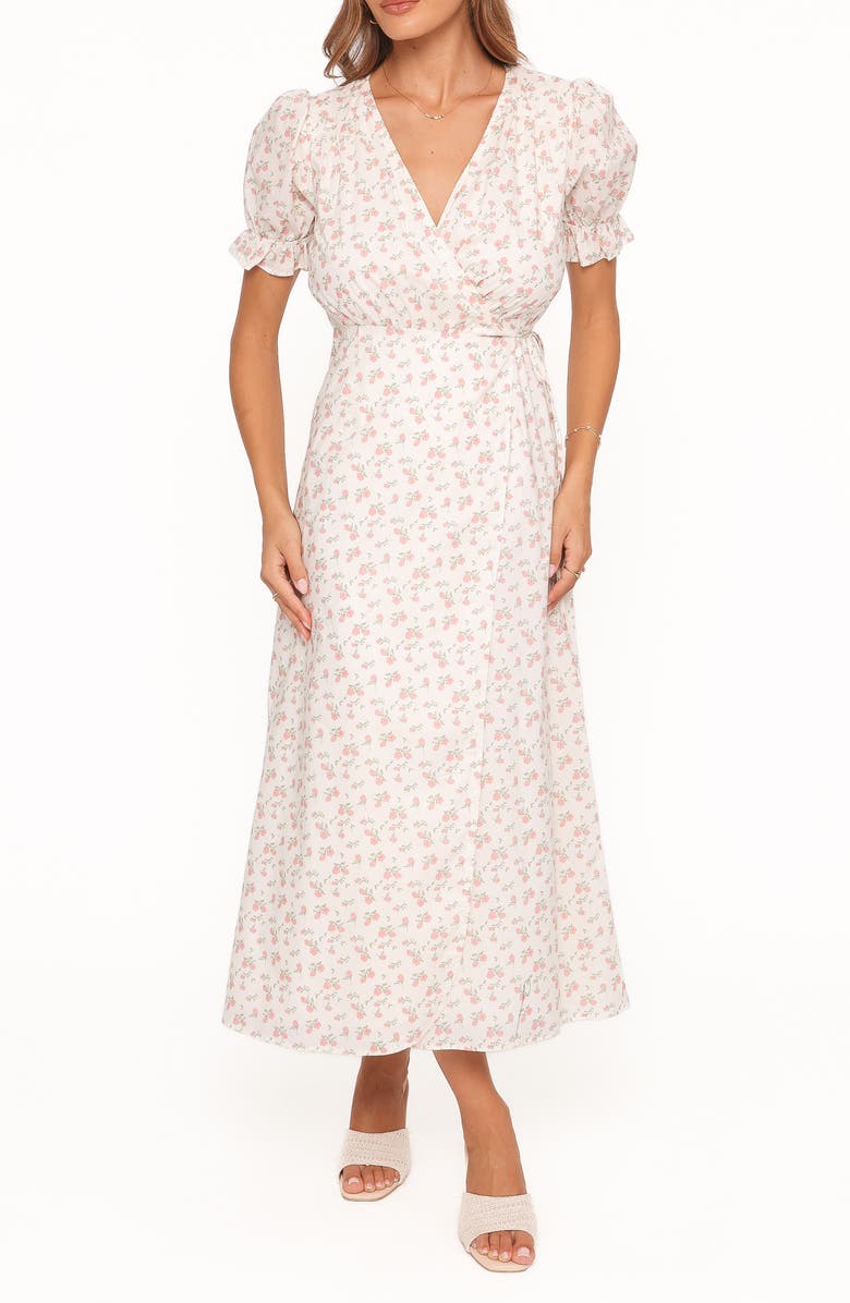 Petal & Pup Mabella Cotton Midi Dress, Main, color, Peach Ditsy Floral