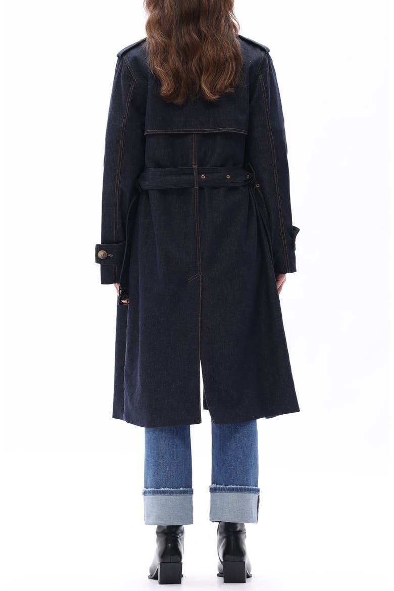 Double Breasted Denim Trench Coat, Alternate, color, DARK BLUE