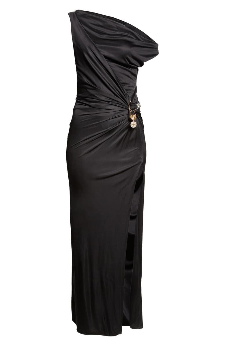 Versace Safety Pin Gathered Jersey Gown, Alternate, color, 