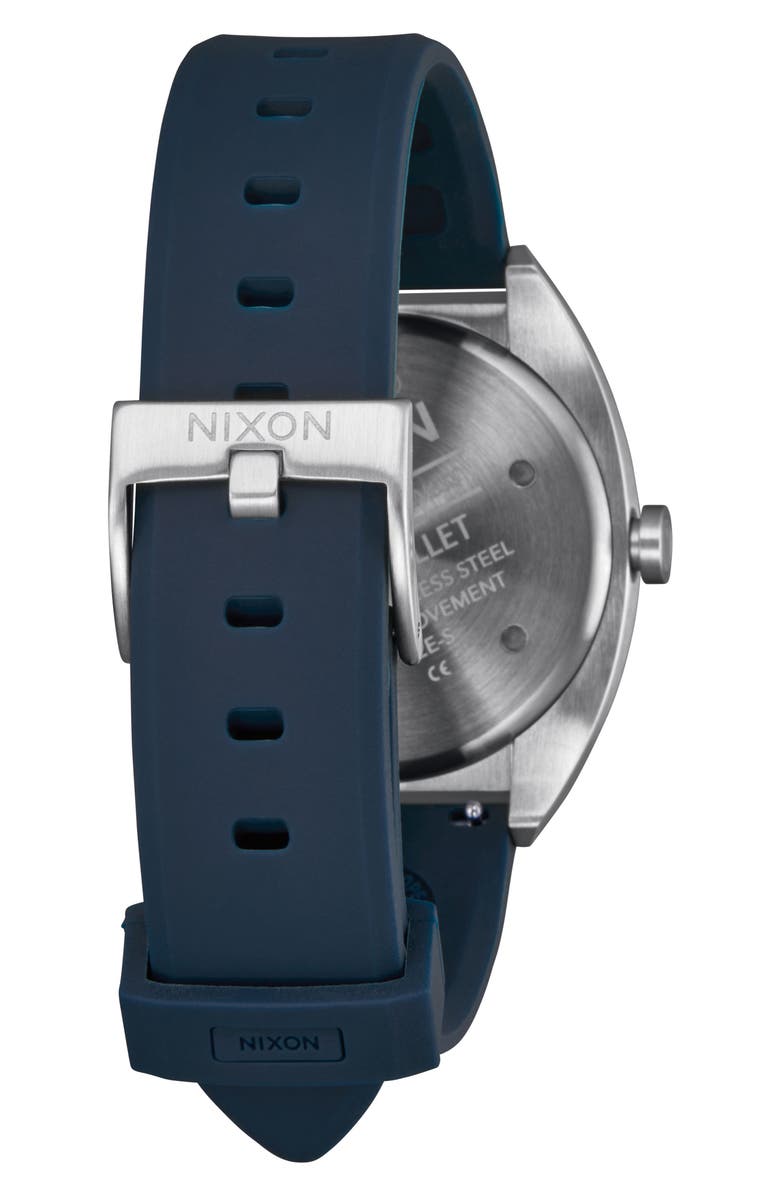 Nixon Mullet Silicone Strap Watch, Alternate, color, Silver / Teal