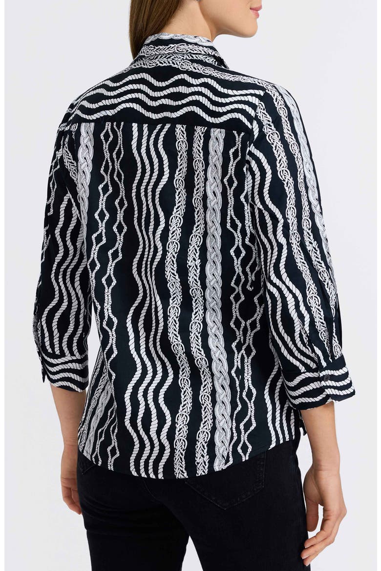 Paityn Braid Print Three-Quarter Sleeve Cotton Button-Up Shirt, Alternate, color, BLACK/ WHITE