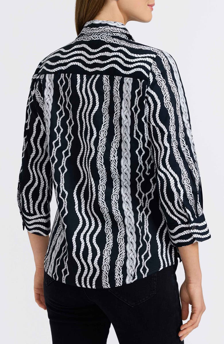Foxcroft Paityn Braid Print Three-Quarter Sleeve Cotton Button-Up Shirt, Alternate, color, Black/ White