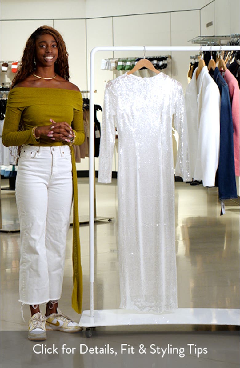 Sequin Long Sleeve Semisheer Cocktail Maxi Dress, sales video thumbnail