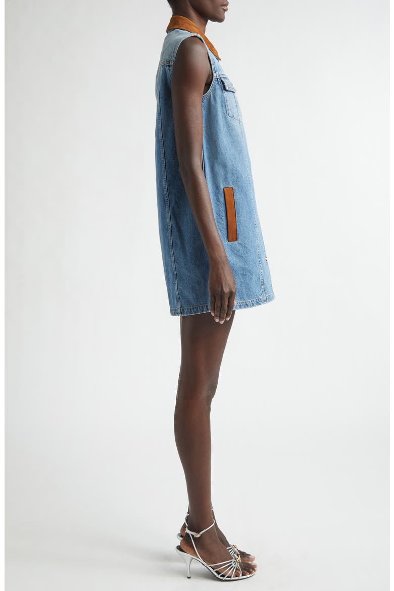 Suede Trim Denim Shirtdress, Alternate, color, MEDIUM BLUE