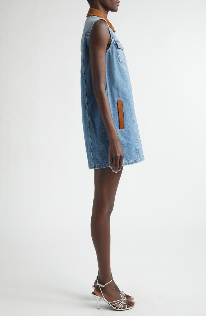 Versace Suede Trim Denim Shirtdress, Alternate, color, Medium Blue