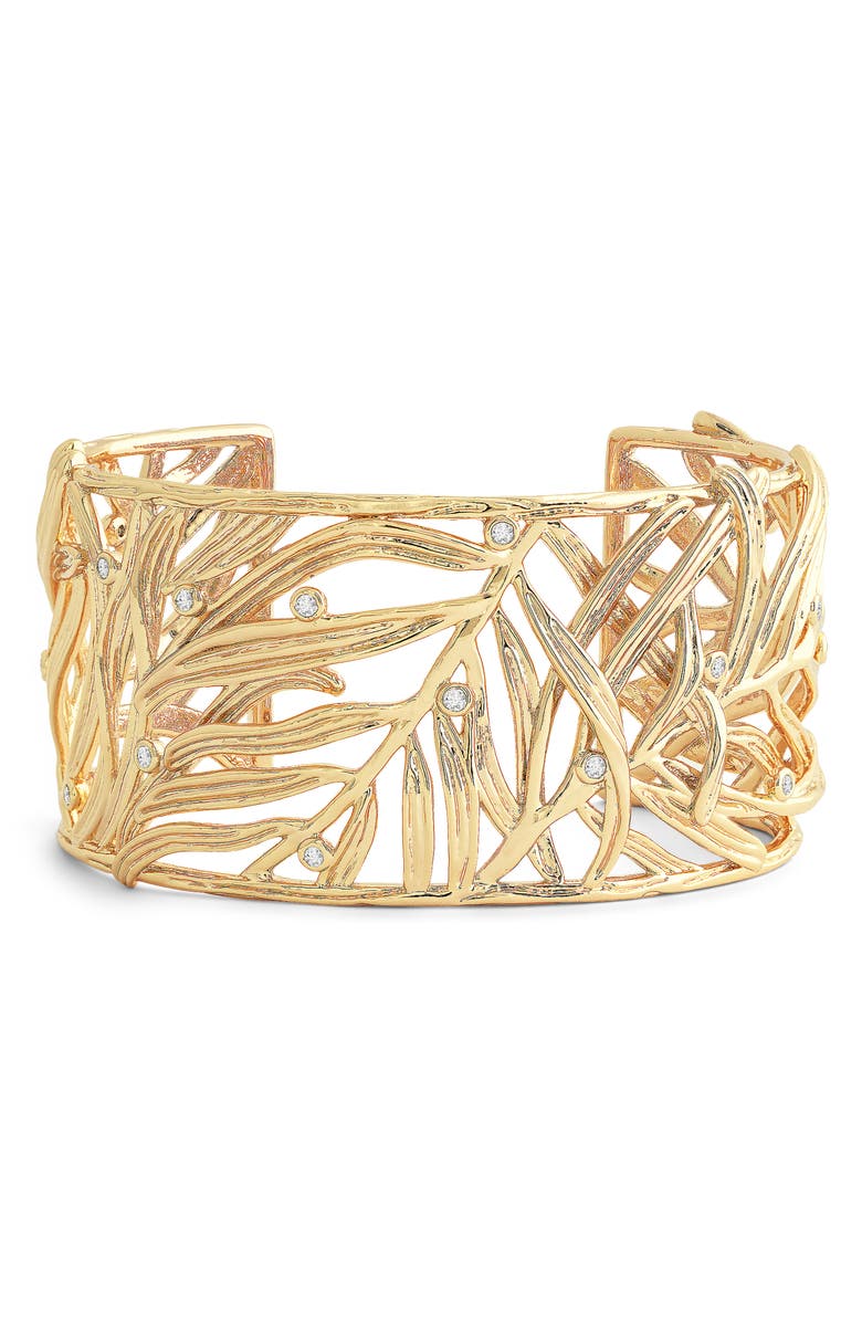 Anabel Aram Jewelry Palm Leaves Cubic Zirconia Cuff Bracelet, Main, color, Gold