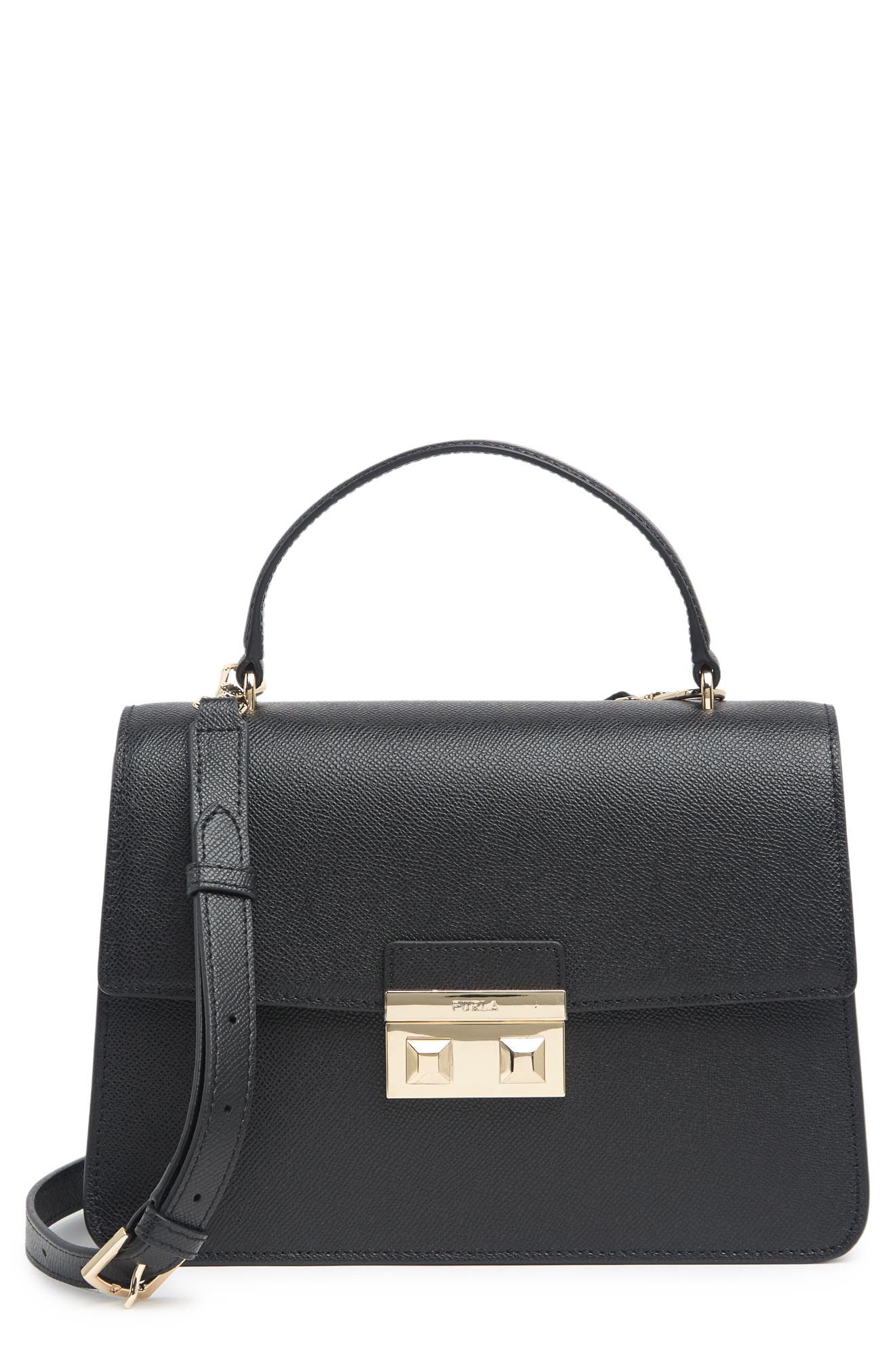 Bella Leather Satchel, Main, color, NERO