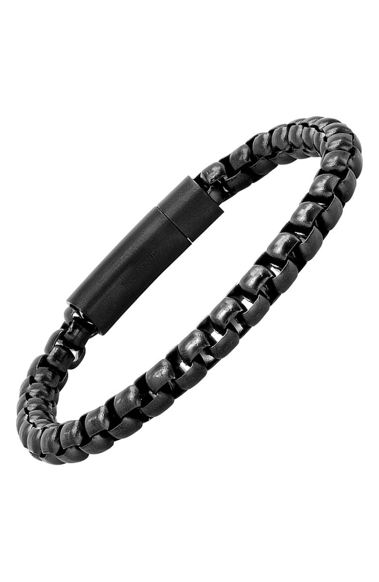HMY JEWELRY Black Stainless Steel Linked Bracelet, Alternate, color, Black