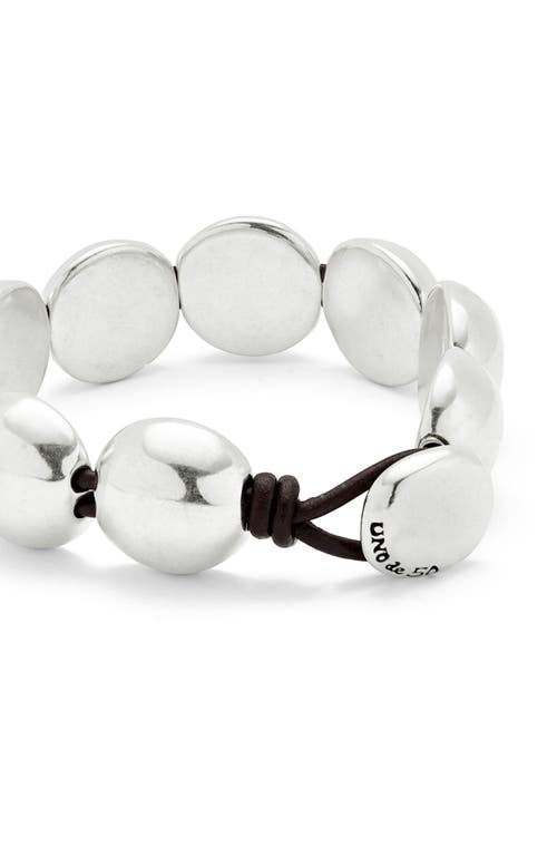 Unode50 Leather With Large Metal Alloy Beads Plated In Sterling Bracelet In Metallic