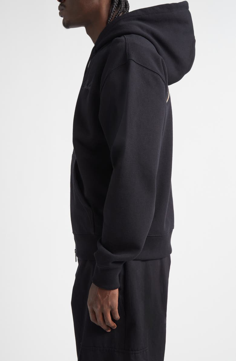 Burberry Rory Logo Embroidered Cotton French Terry Zip Hoodie, Alternate, color, Black