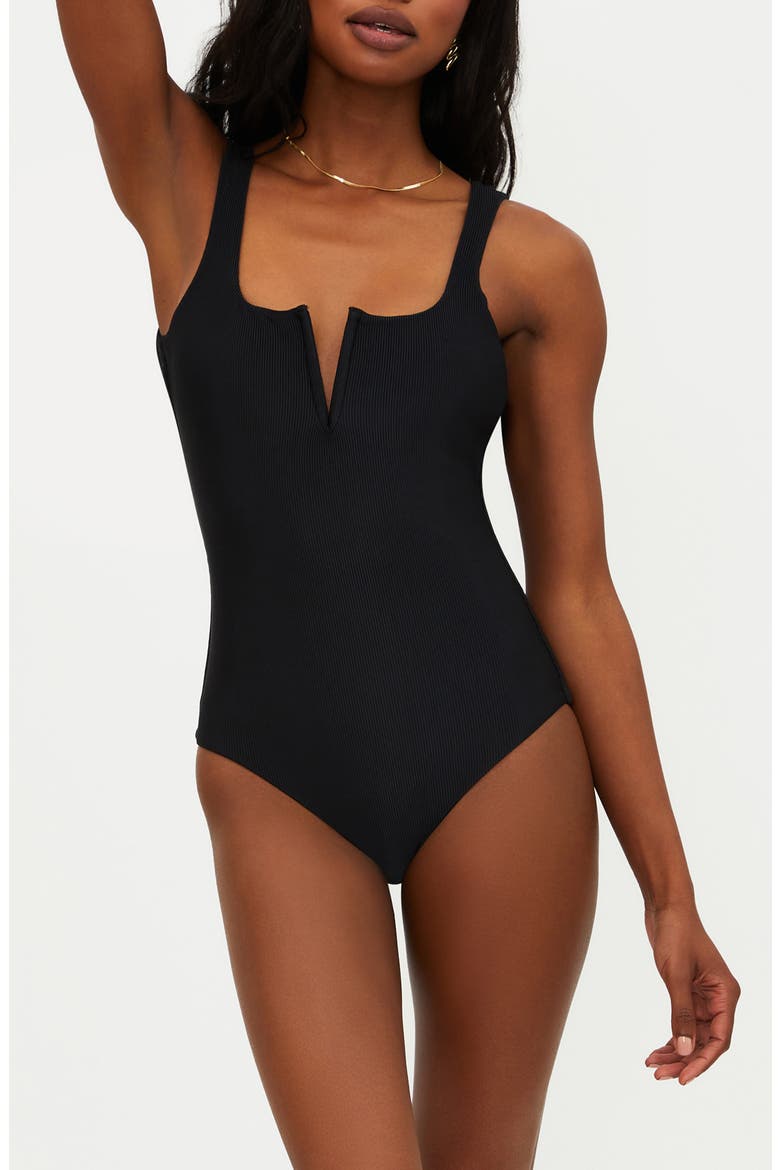 Tropez V-Wire Rib One-Piece Swimsuit, Main, color, BLACK