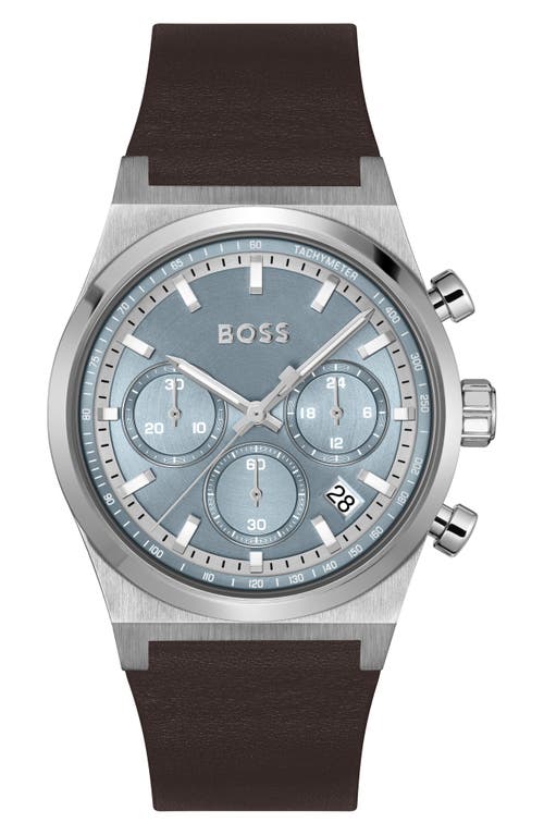 Hugo Boss Boss Candor Chronograph Leather Strap Watch, 41mm In Ice Blue