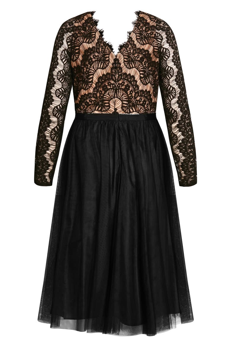 Rare Beauty Lace Bodice Long Sleeve Dress, Alternate, color, BLACK