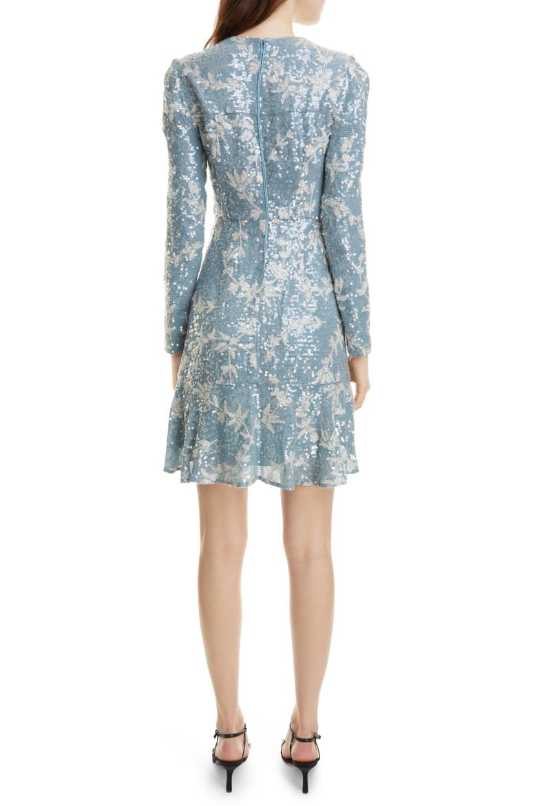 Bette Sequin Vine Long Sleeve Dress, Alternate, color, BLUE/ SILVER