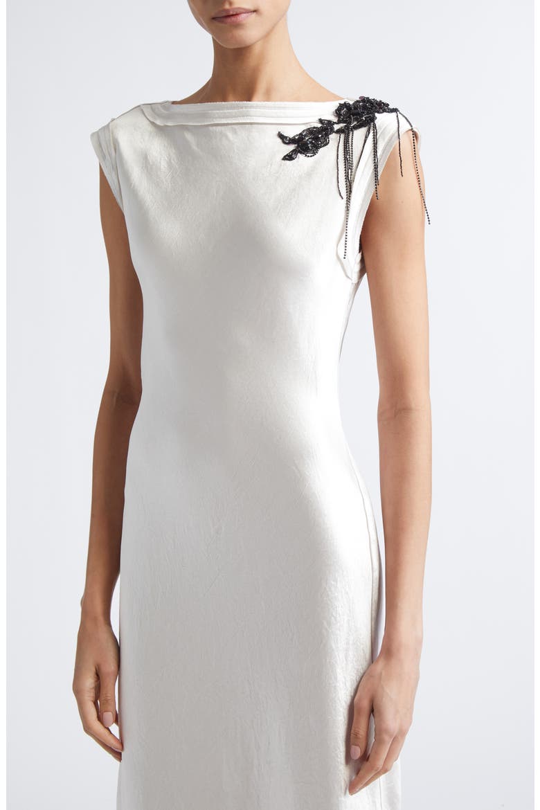 Embellished Cap Sleeve Washed Twill Gown, Alternate, color, OYSTER