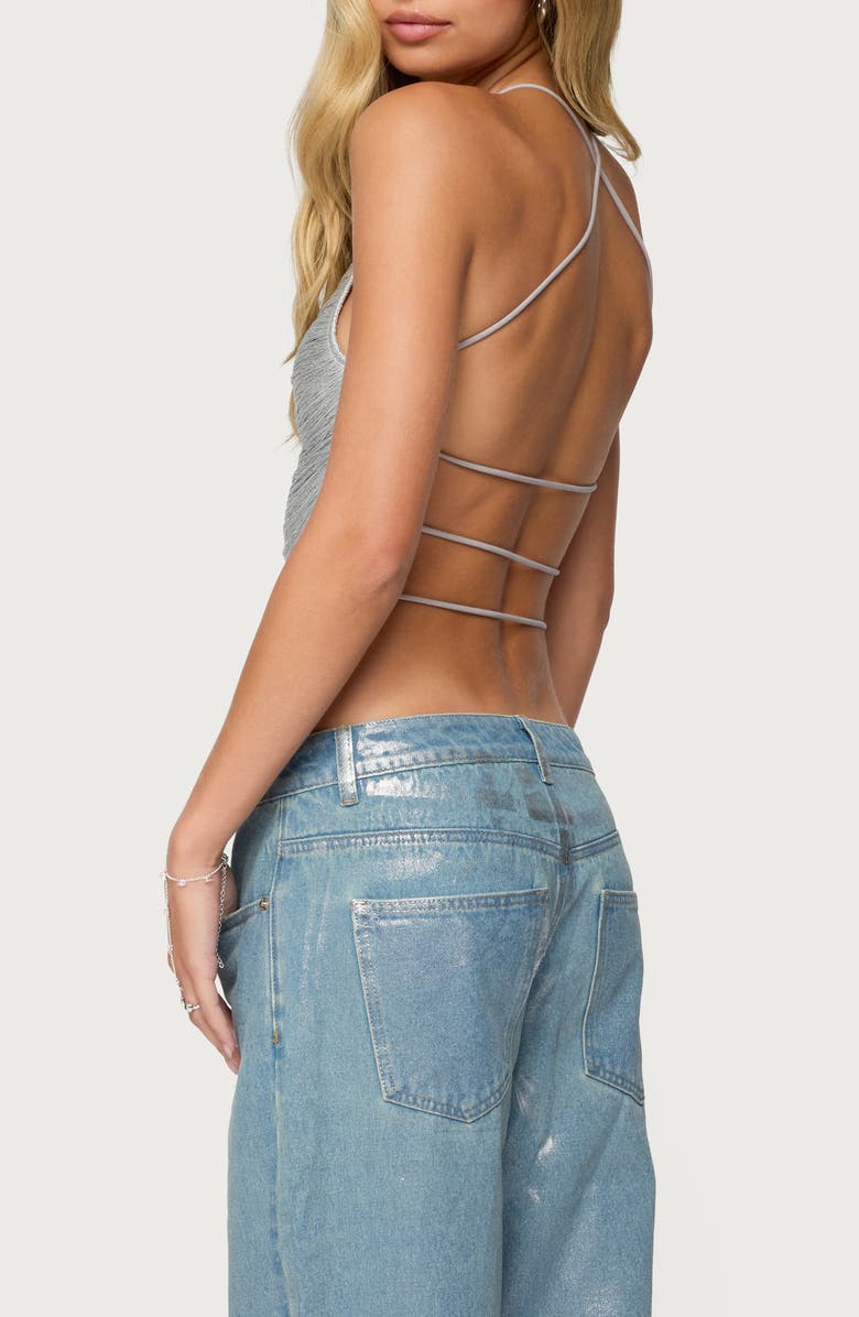 EDIKTED Kalana Metallic Fringe Open Back Camisole, Alternate, color, Silver