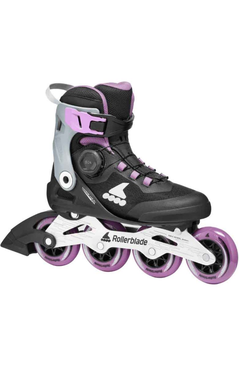 Rollerblade Macroblade 84 BOA Womens Inline Skates, Main, color, Black/Lavender/Blue Star