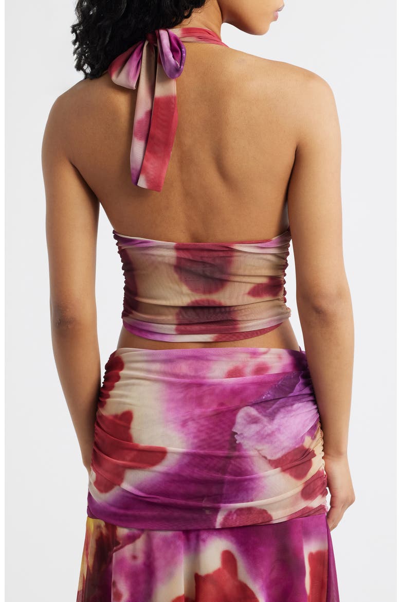 Festa Print Plunge Halter Neck Crop Top, Alternate, color, BLOOM