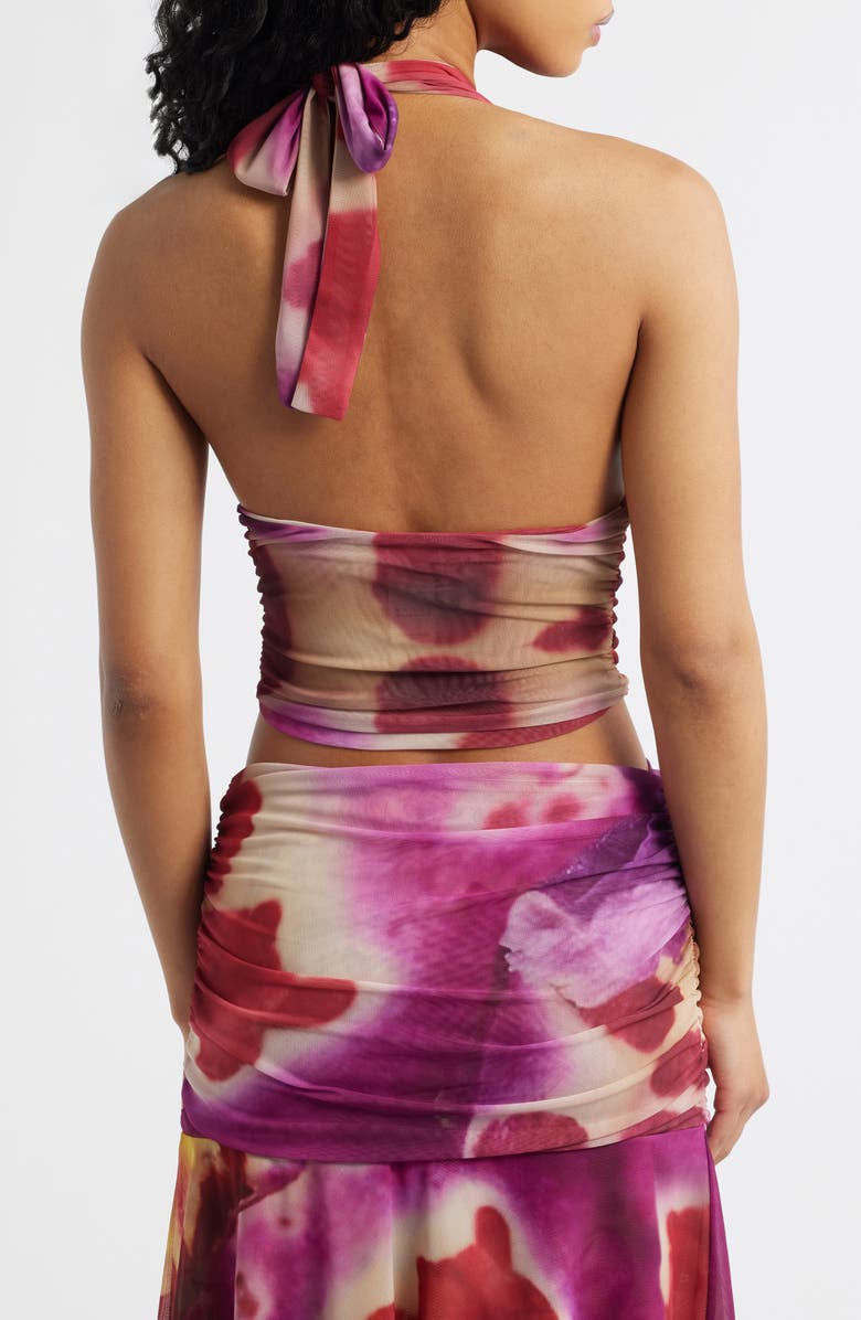 Feners Festa Print Plunge Halter Neck Crop Top, Alternate, color, Bloom