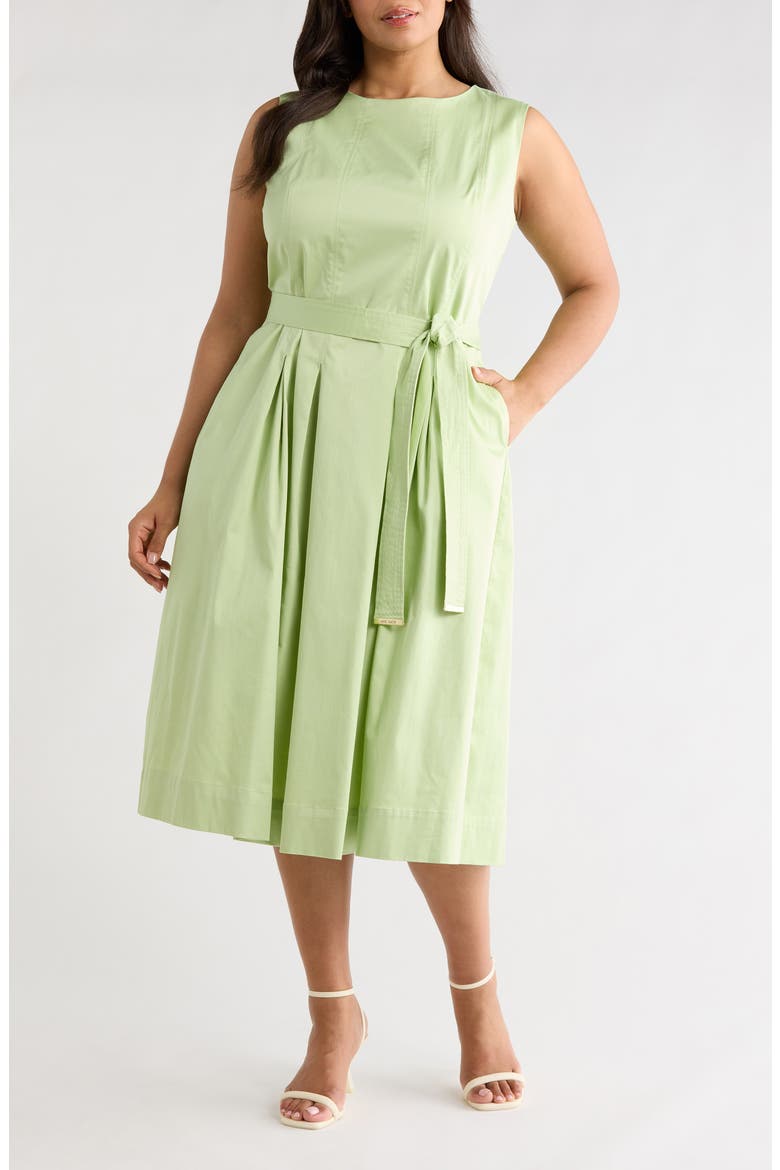 Tie Waist Sleeveless Stretch Poplin Maxi Dress, Main, color, COOL SAGE