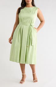 Anne Klein Tie Waist Sleeveless Stretch Poplin Maxi Dress