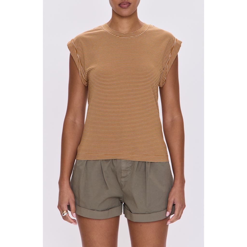 Pistola Olivia Stripe Cap Sleeve Cotton T-shirt In Brown